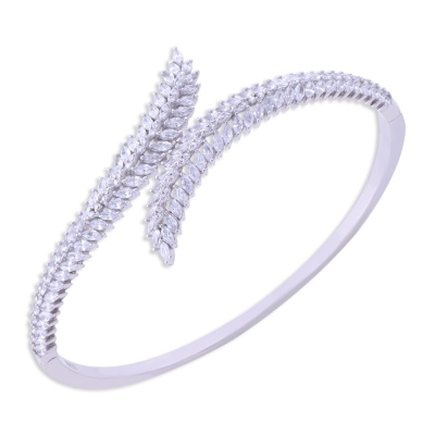 925 Ayar Gümüş Kelepçeli Kadın Bileklik (ZRK 2160) Sıralı Taşlı 14.7 gr - nusnus