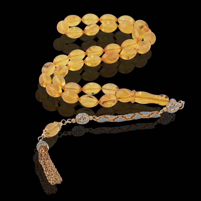 Arpa Kesim 8.5x13 mm Damla Kehribar 19.2 gr Tesbih - 3