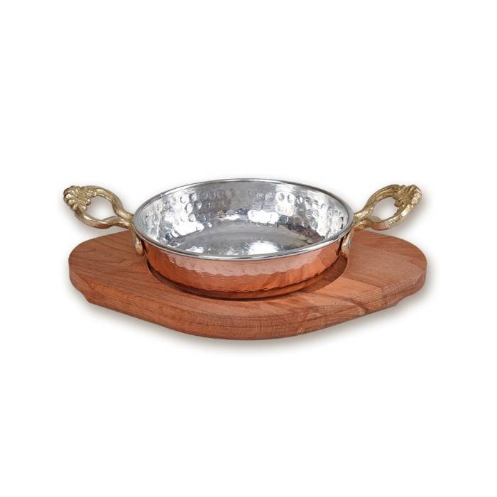Bakır Sahan ve Ahşap Altlık 14 cm - 1