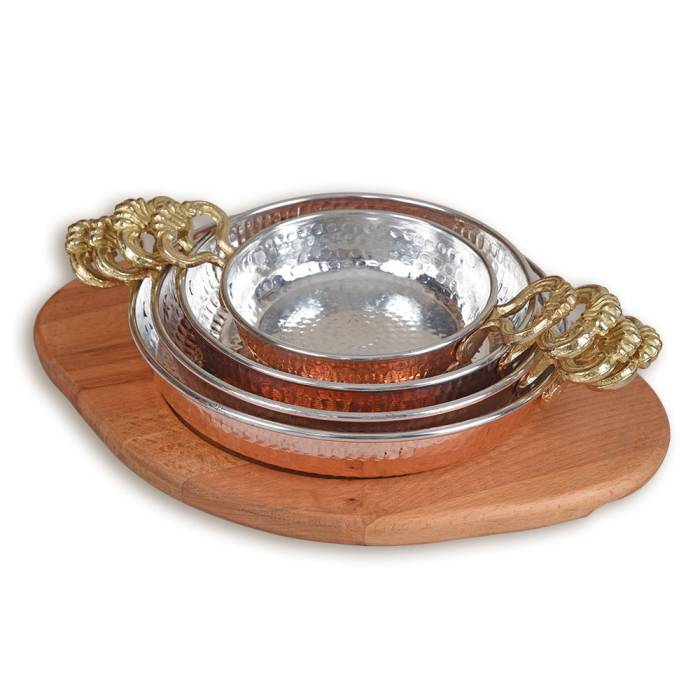 Bakır Sahan ve Ahşap Altlık 14 cm - 5