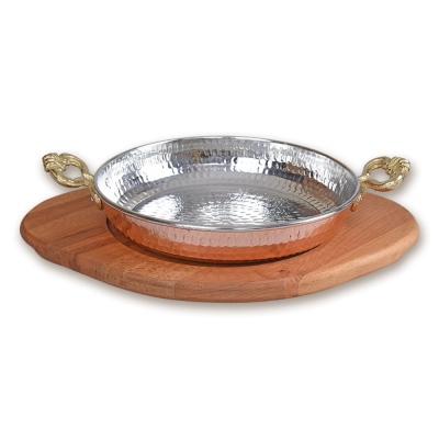 Bakır Sahan ve Ahşap Altlık 22 cm - nusnus