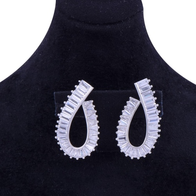 Kadın 925 Ayar Gümüş Küpe (ZRK 2160) Çarpraz Baget Taşlı - 2