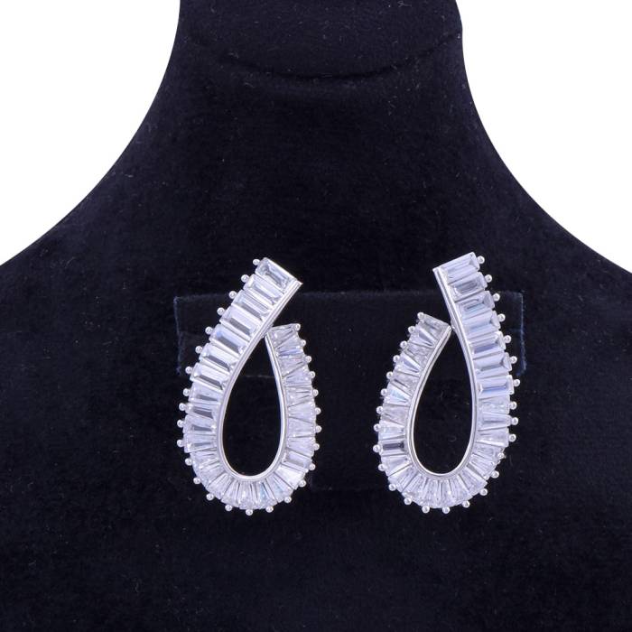 Kadın 925 Ayar Gümüş Küpe (ZRK 2160) Çarpraz Baget Taşlı - 2