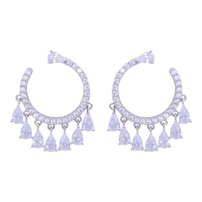 Kadın 925 Ayar Gümüş Küpe (ZRK 2160) Sallantılı Damla Model - 1