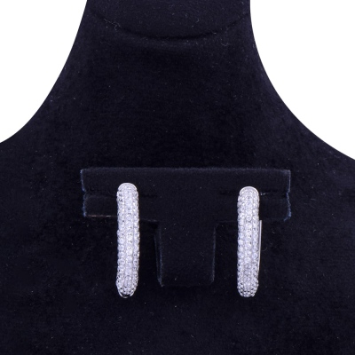 Kadın 925 Ayar Gümüş Küpe (ZRK 2160) Sıralı Taşlı Halka Model - 2