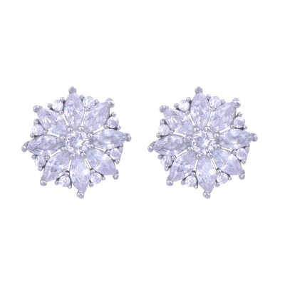 Women 925 Sterling Silver Earrings (ZRK 2200) Flower Model with Star Baguette Stone - 1