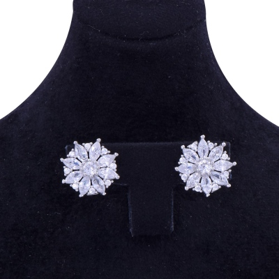 Women 925 Sterling Silver Earrings (ZRK 2200) Flower Model with Star Baguette Stone - 2
