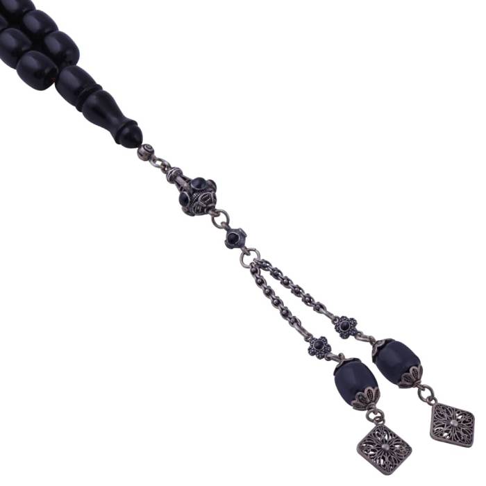 Black Katalin Capsule Cut Rosary 13.30 Gr 925 Sterling Silver Tassel ST16 - 3
