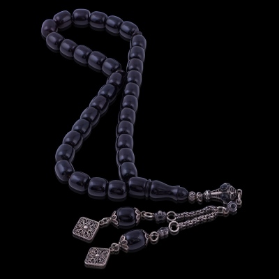 Black Katalin Capsule Cut Rosary 13.30 Gr 925 Sterling Silver Tassel ST16 - 2