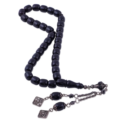 Black Katalin Capsule Cut Rosary 13.30 Gr 925 Sterling Silver Tassel ST16 - 1