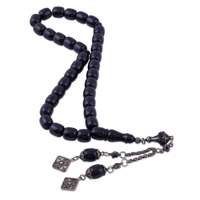 Black Katalin Capsule Cut Rosary 13.30 Gr 925 Sterling Silver Tassel ST16 - 1