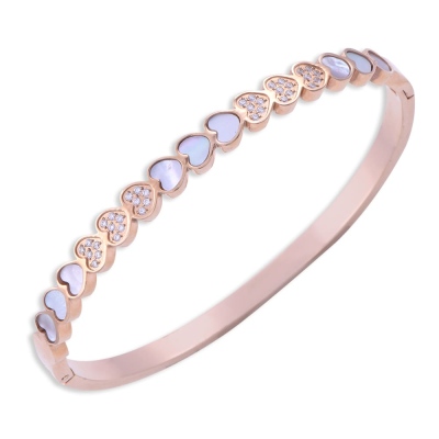 Çelik Kelepçeli Kadın Bileklik CB 5003 Kalpli Model Rose Gold - nusnus