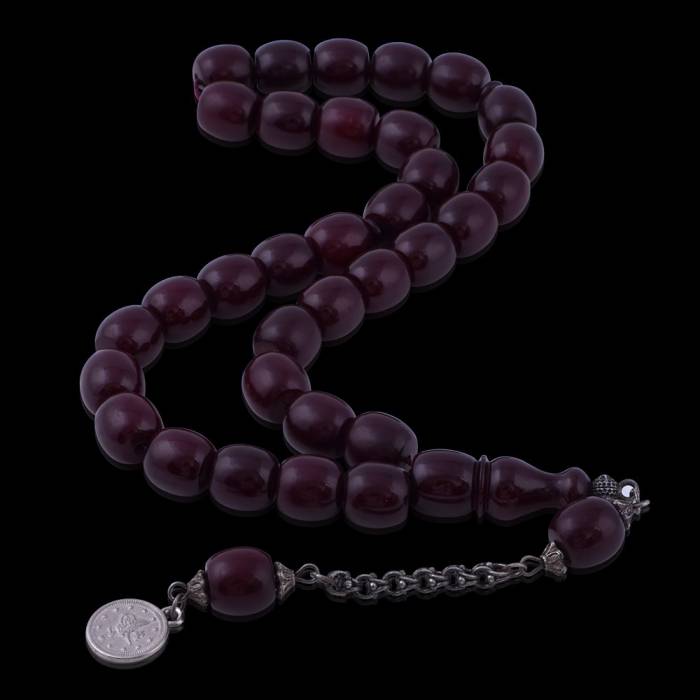 Crimped Amber Cut Model Rosary 925 Sterling Silver Tasseled TBU 47 - 2