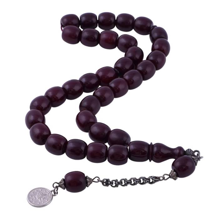 Crimped Amber Cut Model Rosary 925 Sterling Silver Tasseled TBU 47 - 1