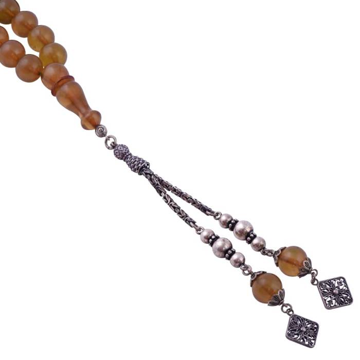 Crimped Amber Rosary 925 Sterling Silver Tasseled SB02 - 3