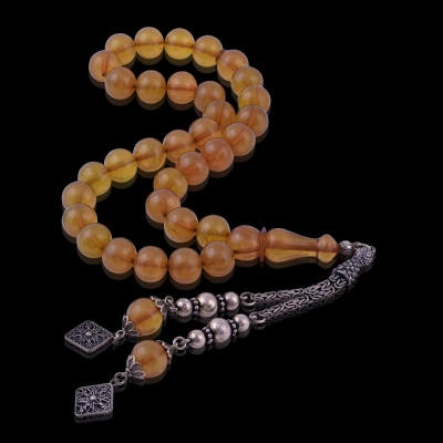 Crimped Amber Rosary 925 Sterling Silver Tasseled SB02 - 2