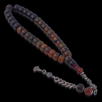 Crimped Amber Rosary Cut Model Silver Tasseled ELT 02 - 2