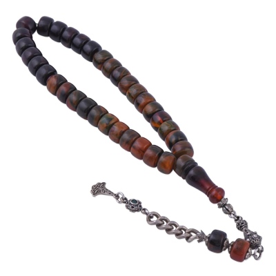 Crimped Amber Rosary Cut Model Silver Tasseled ELT 02 - 1