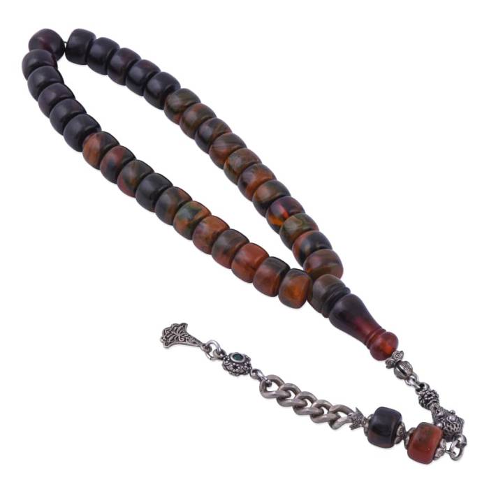 Crimped Amber Rosary Cut Model Silver Tasseled ELT 02 - 1