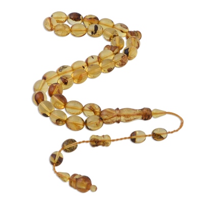 Damla Kehribar Küre Kesim 29.6 gr 12x10 mm Sistemli Fosil Tesbih - nusnus