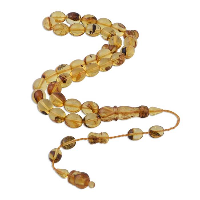 Damla Kehribar Küre Kesim 29.6 gr 12x10 mm Sistemli Fosil Tesbih - 1