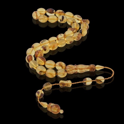 Damla Kehribar Küre Kesim 29.6 gr 12x10 mm Sistemli Fosil Tesbih - 2