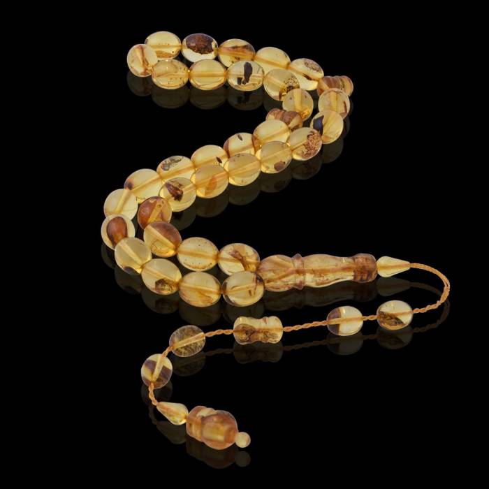 Damla Kehribar Küre Kesim 29.6 gr 12x10 mm Sistemli Fosil Tesbih - 2