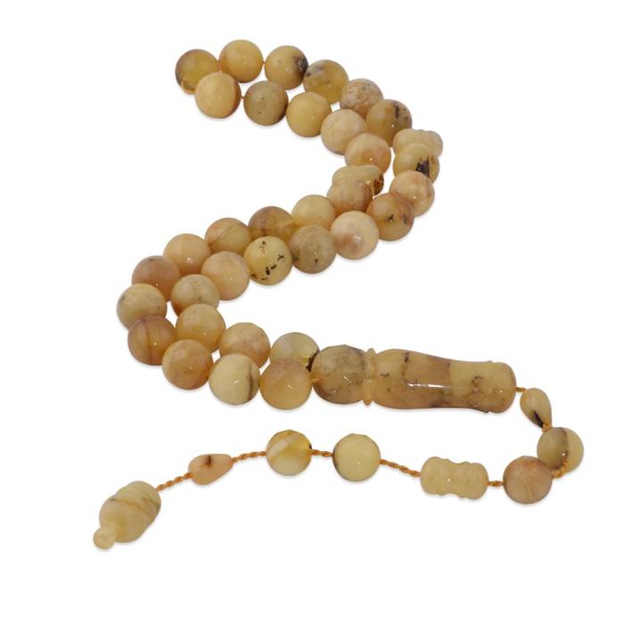 Damla Kehribar Küre Kesim 32.5 gr 11mm Sistemli Milky Tesbih - 1