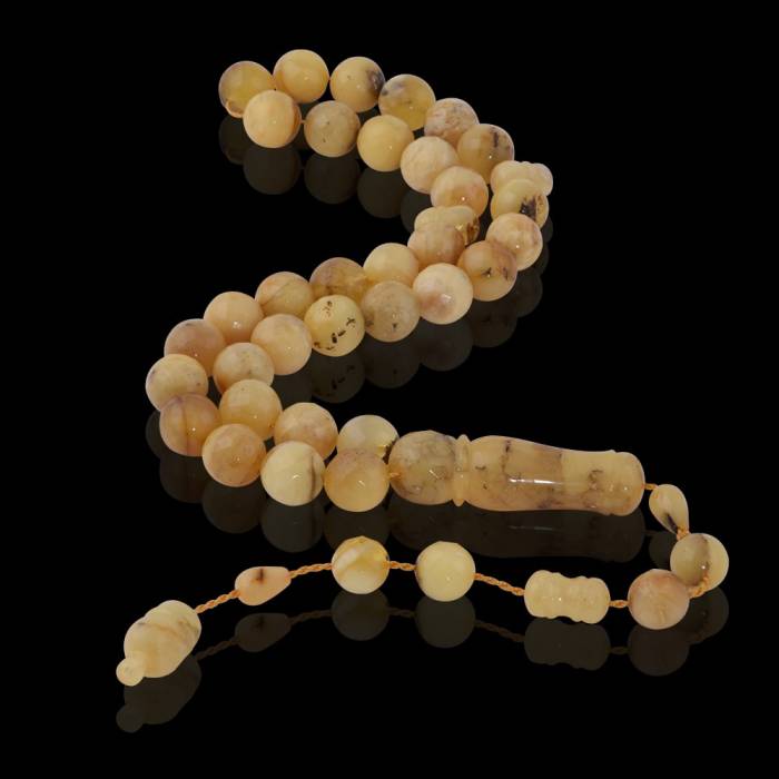 Damla Kehribar Küre Kesim 32.5 gr 11mm Sistemli Milky Tesbih - 2