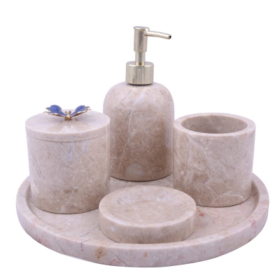 Evza Marble Bathroom Set Butterfly Beige - SETABIANCA