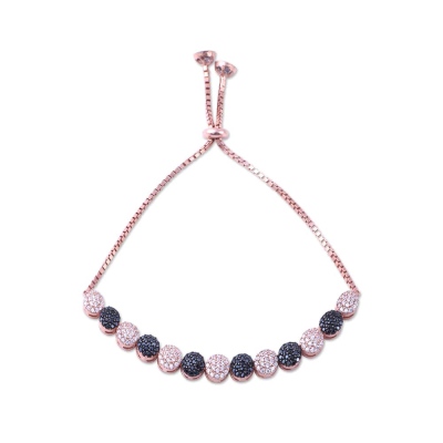 Gümüş Asansörlü Tam Tur Kadın Bileklik (ZRK 2160) Siyah-Beyaz Taşlı 8.6 gr - 1