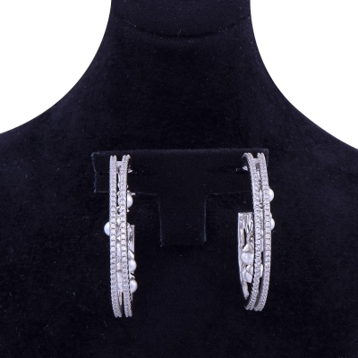 Halka Model Sıralı İncili Gümüş Küpe - 3