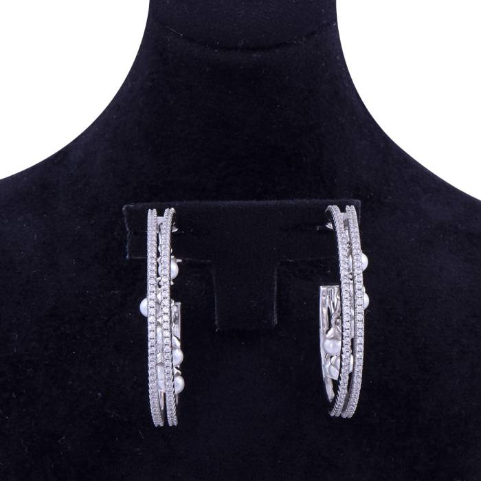 Halka Model Sıralı İncili Gümüş Küpe - 3
