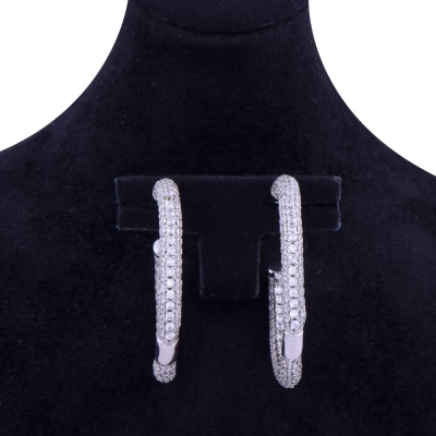 Halka Model Sıralı Taşlı Gümüş Küpe - 2