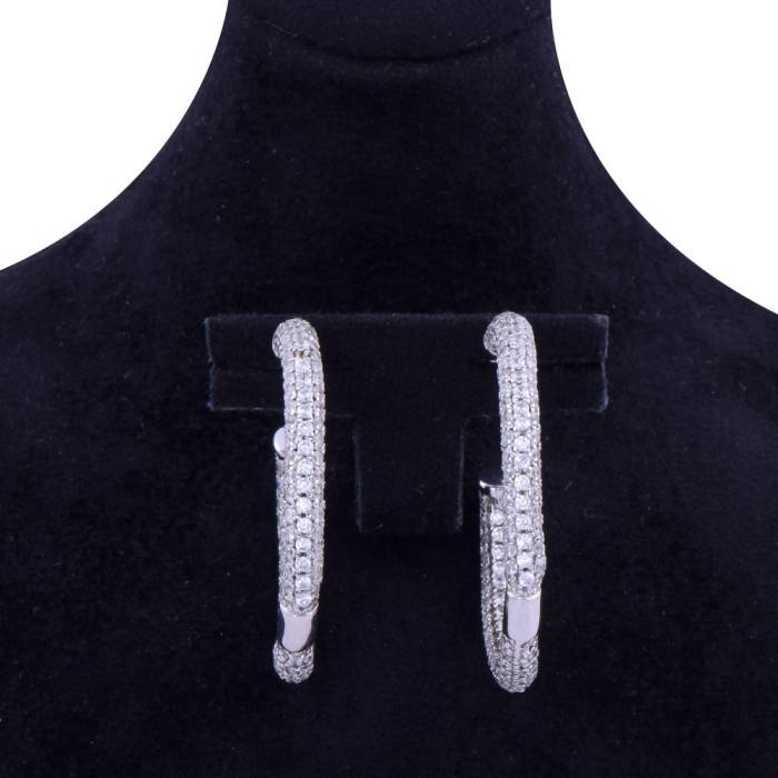 Halka Model Sıralı Taşlı Gümüş Küpe - 2