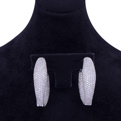 Halka Model Sıralı Taşlı Gümüş Küpe - 2