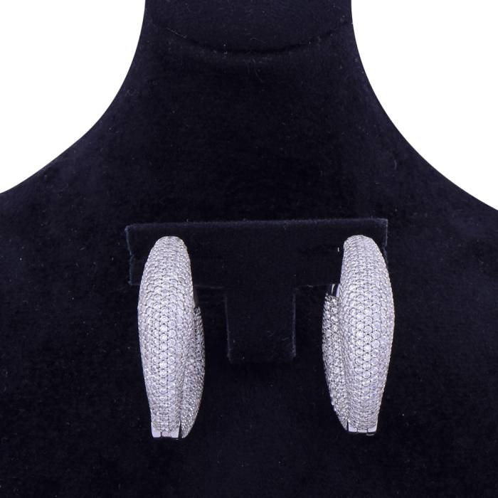 Halka Model Sıralı Taşlı Gümüş Küpe - 2