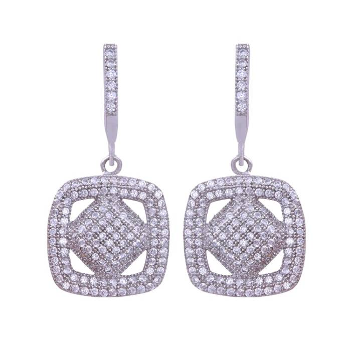 Square Model Silver Earrings with Stones - 1