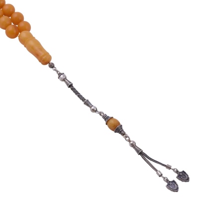 Küre Kesim 11 mm Damla Kehribar 30.3 gr Tesbih Antik Renk 10 gr Gümüş Püskül - 2