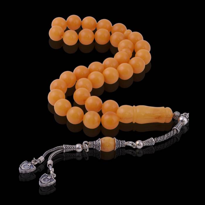 Küre Kesim 11 mm Damla Kehribar 30.3 gr Tesbih Antik Renk 10 gr Gümüş Püskül - 3