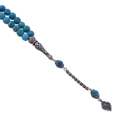 Küre Kesim Orijinal Firuze Taşı Gümüş Püsküllü Tesbih 31.83 gr D-2686 - 2