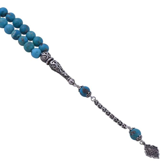 Küre Kesim Orijinal Firuze Taşı Gümüş Püsküllü Tesbih 31.83 gr D-2686 - 2