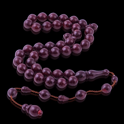Moire Squeezed Amber Sphere Cut Claret Red Master Work Rosary ELT 20 - 2