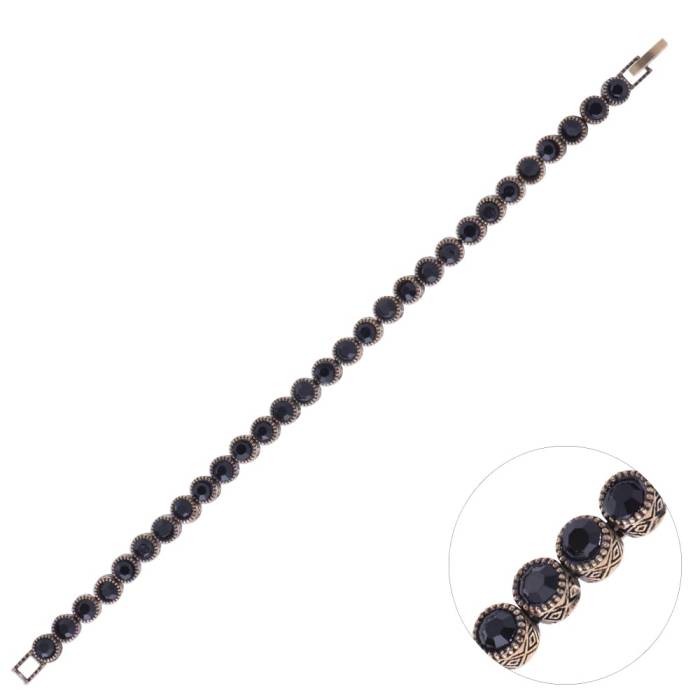 Nusnus Bronz Eskitme Bileklik Siyah Yuvarlak Zirkon Taşlı - 1