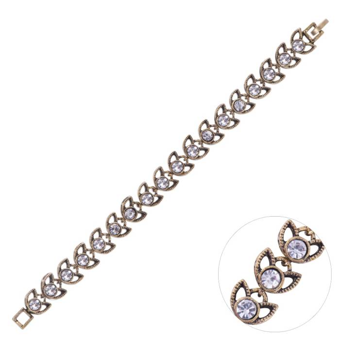 Nusnus Bronz Eskitme Bileklik Yuvarlak Swarovski Taşlı Yaprak Model - 1