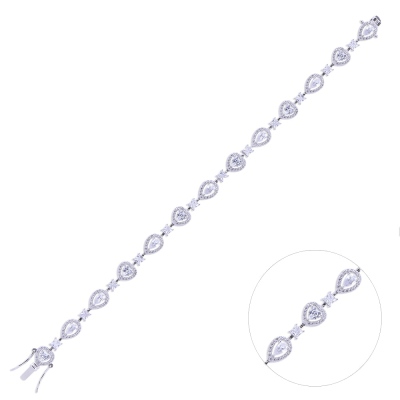 Nusnus Gümüş Kadın Bileklik (ZRK 2160) Su Yolu Taşlı Kalpli Model 10.7 gr - nusnus