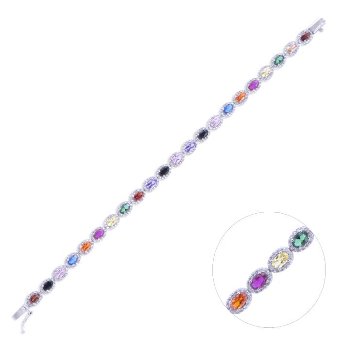 Nusnus Renkli Oval Taşlı Kadın Gümüş Bileklik ZRK 2160 6.9 GR - 1