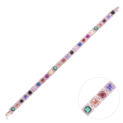 Nusnus Rose Gold Renkli Taşlı Kadın Gümüş Bileklik ZRK 2160 13.30 GR - nusnus
