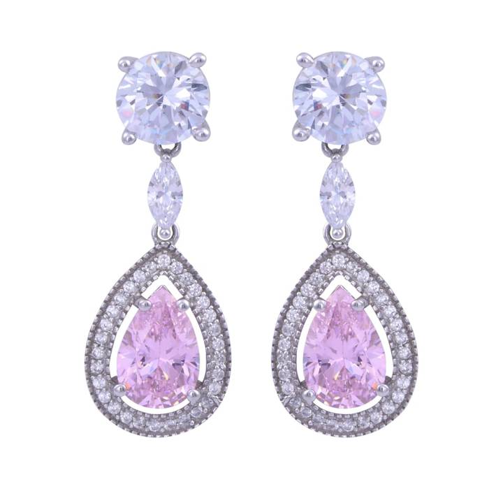 Pembe Taşlı Damla Model Sallantılı Küpe - 1