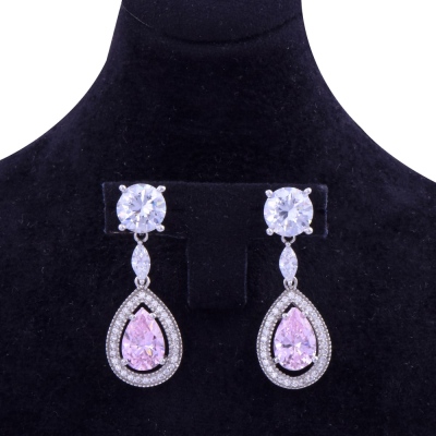 Pembe Taşlı Damla Model Sallantılı Küpe - 2